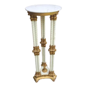 Italian Louis XV Style Gilt & White Painted Metal and Marble Top Pedestal