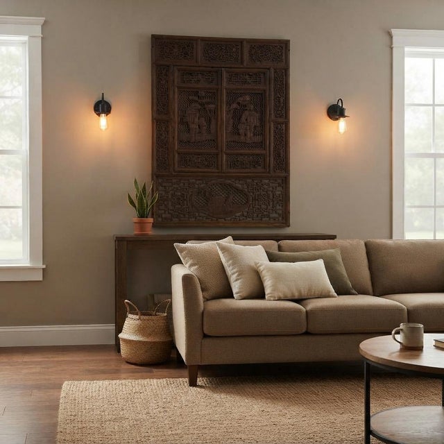 1990s Chinese Scholars Student Motifs Wood Wall Panel Window Screen For Sale - Image 5 of 15