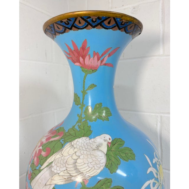 Huge Antique 19th Century Japanese Meiji Cloisonne Enamel Baby Blue Palace Vase For Sale - Image 10 of 17