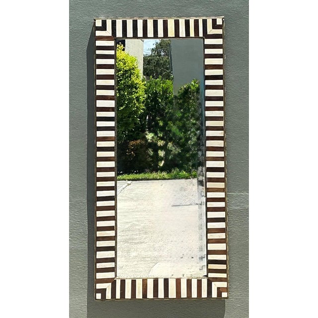 Wood Vintage Striped Bone Inlay Wall Mirror For Sale - Image 7 of 14