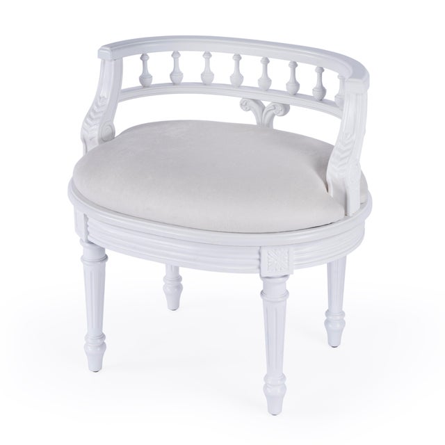 Hathaway 22.5 in. W Oval Upholstered and Wood Traditional Vanity Seat, Cottage White For Sale - Image 9 of 9