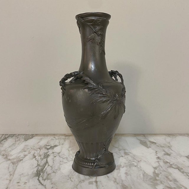 French Belle Époque Pewter Vase With Laurel Garland For Sale - Image 4 of 12
