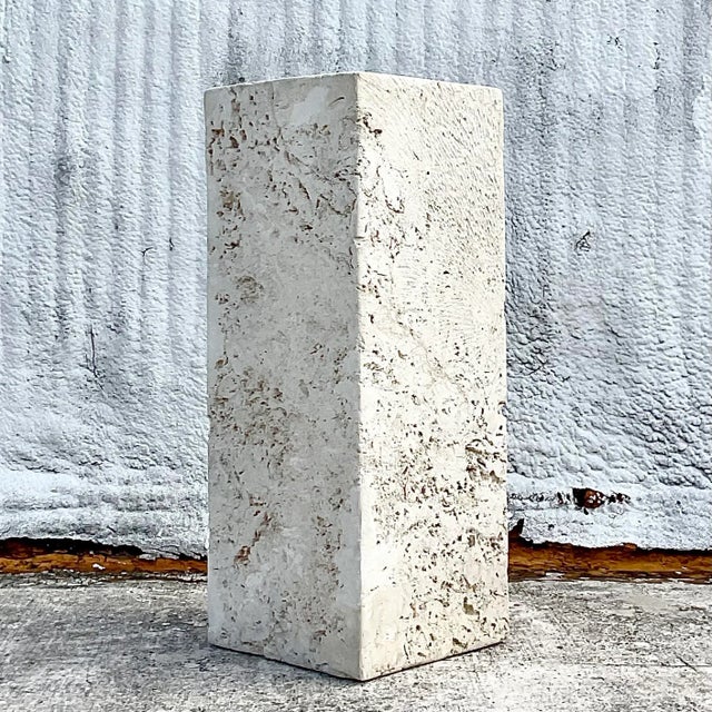 Alabaster Vintage Coastal Solid Cut Coquina Stone Pedestal For Sale - Image 8 of 12