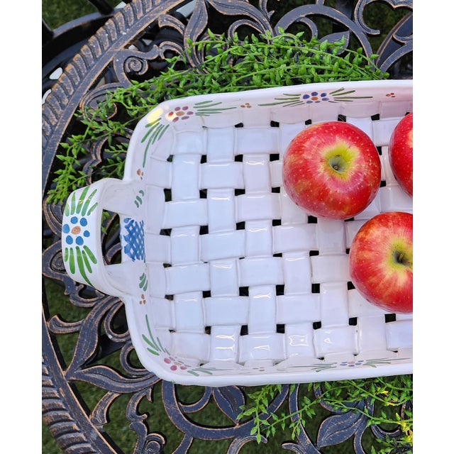 Late 20th Century Portugal Ceramic Basket Weave Tray For Sale - Image 4 of 13