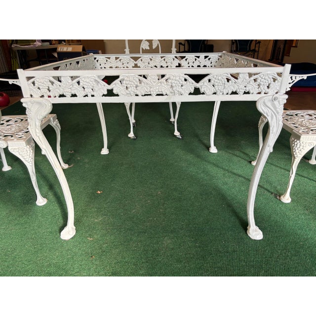 1950s Mid-Century Cast Iron Glass Top Dining Table With 4 Chairs Victorian Grape Pattern by Atlanta Stove Works, Attributed For Sale - Image 9 of 10
