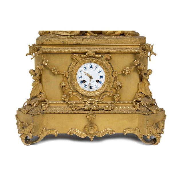 Gilt Bronze Table Clock with Hand-Painted Dial from Leroy and Fils, 19th Century For Sale - Image 4 of 6