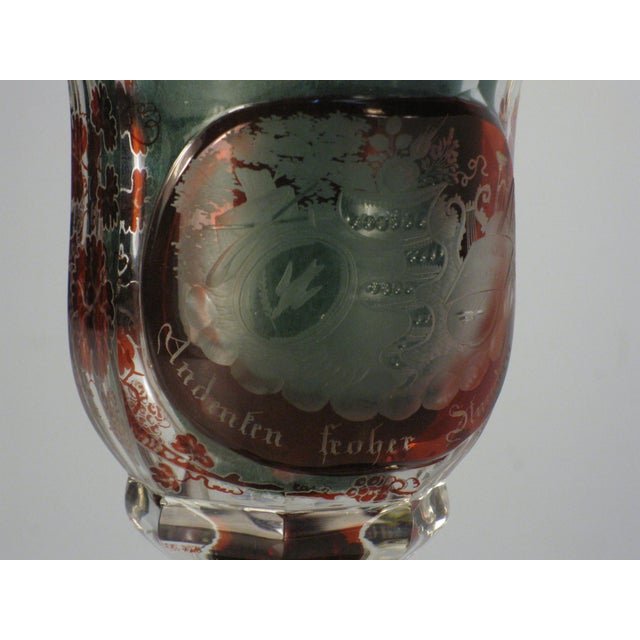 Cup Goblet Bohemian Glass Ruby Flashed Cut Engraved Cornucopia Antique Grand Tour For Sale - Image 11 of 17