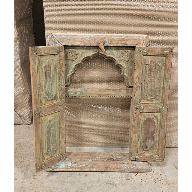Antique Indian Reclaimed Wood Wall Cabinet / Window Frame For Sale - Image 4 of 5