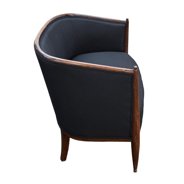 Wood French Sofa or Settee in the Art Deco Style Upholstered in Black Linen For Sale - Image 7 of 14