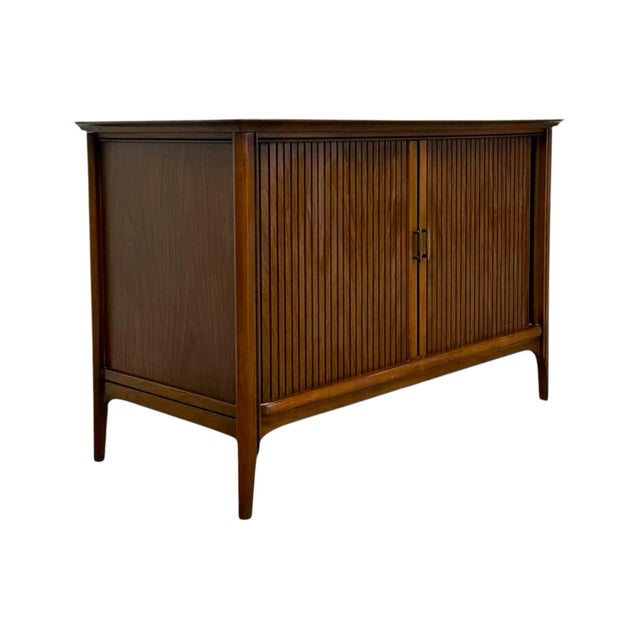 Mid-Century Modern Vintage Mid-Century Modern Walnut Tambour Door Credenza / Media Console For Sale - Image 3 of 8