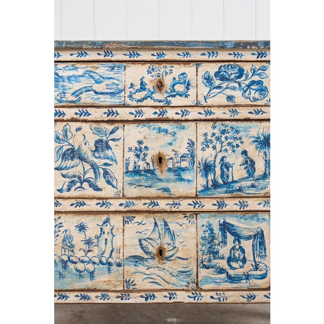 19th Century Delft Painted Italian Commode (C. 1840) For Sale - Image 4 of 12