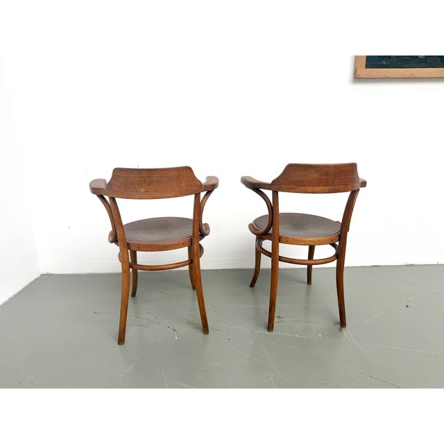Brown Bent Beechwood Desk Chairs with Pyrographed Seats from Thonet, 1930s, Set of 2 For Sale - Image 8 of 17