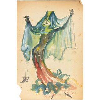 Mino Maccari, The Oriental Fairy, 1960s, Pencil and Watercolor on Paper For Sale