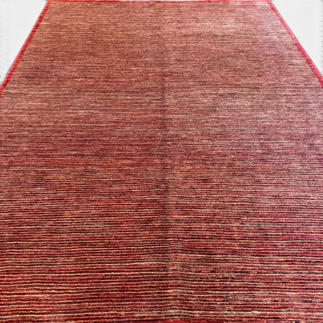 Vintage Turkish Striated Rug in Red, Ivory, and Brown | 5'9" X 7'7" For Sale In Los Angeles - Image 6 of 6