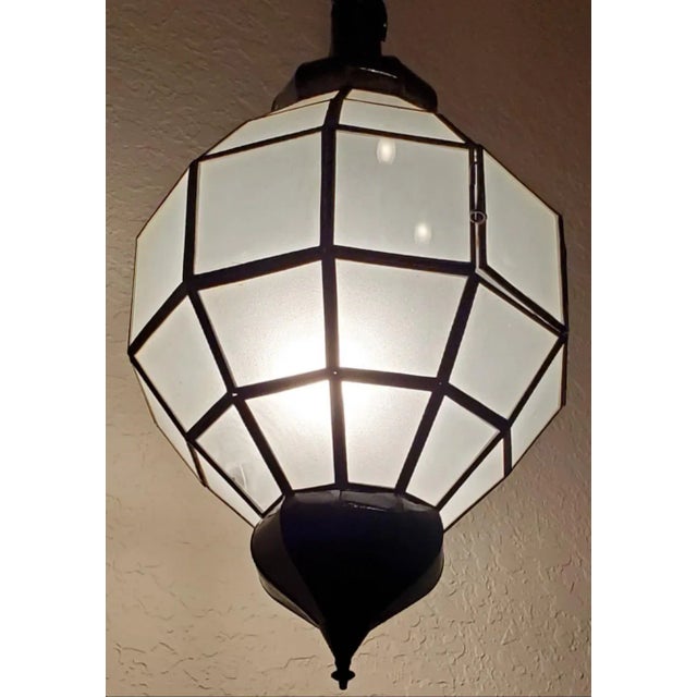 Large Moroccan Chess Style Glass Lantern For Sale - Image 4 of 6