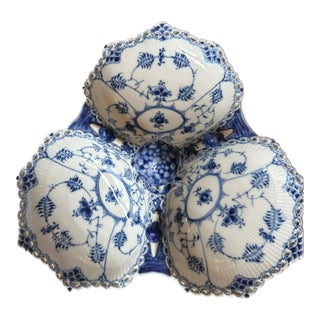 Royal Copenhagen Blue Fluted Full Lace Three-Section Serving Dish No. 1005 For Sale