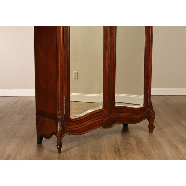 French Louis XV Style Antique Carved Mahogany Mirrored Armoire For Sale - Image 12 of 18