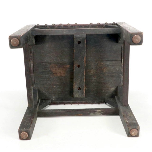 Early 20th Century Vintage Leather Footstool With Hand-Tacked Nailhead Detail For Sale - Image 5 of 6