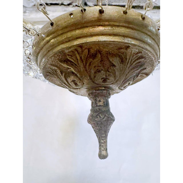 1950s Basket Brass Chandelier With Crystal Chain and Prisma For Sale - Image 10 of 10