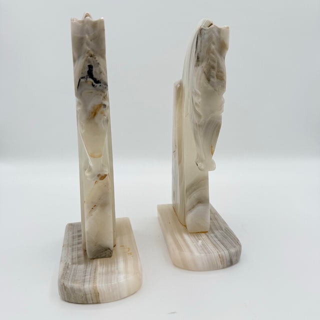 Vintage Italian Banded Onyx Horse Head Bookends – 8.5” Sculptural Stone a Pair For Sale - Image 4 of 7