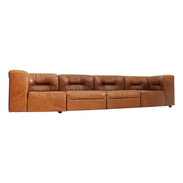 Vintage Modular Sofa in Cognac Leather, Italy, 1970s, Set of 4 For Sale