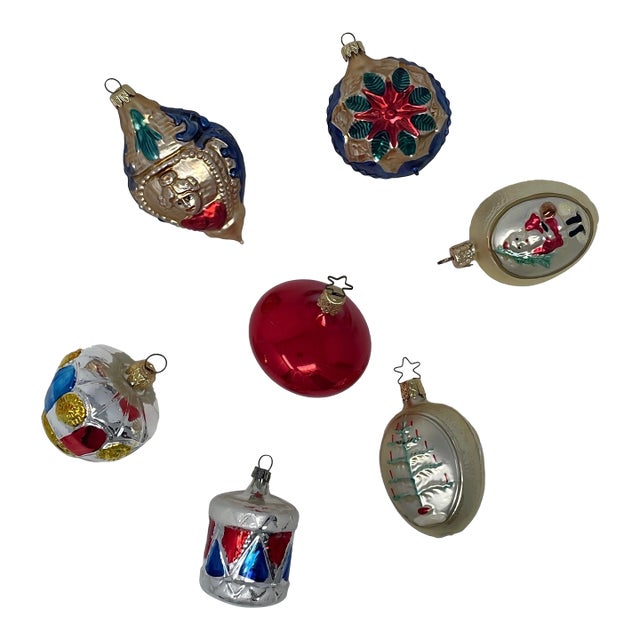 Vintage Hand Blown Mercury Glass W. Germany Christmas Ornaments, 7 Pieces For Sale