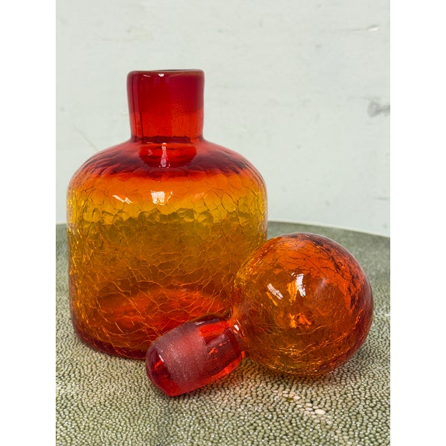 Italian Italian Hand Blown Fire Orange Glass Decanter For Sale - Image 3 of 12