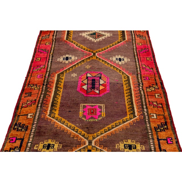 Tribal Vintage Tribal Persian Kilim Runner - Handmade Geometric Wool Rug For Sale - Image 3 of 10