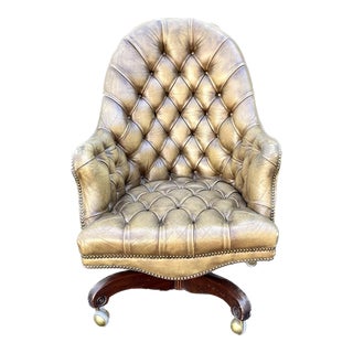 Vintage Chesterfield Tufted Leather Desk Chair For Sale