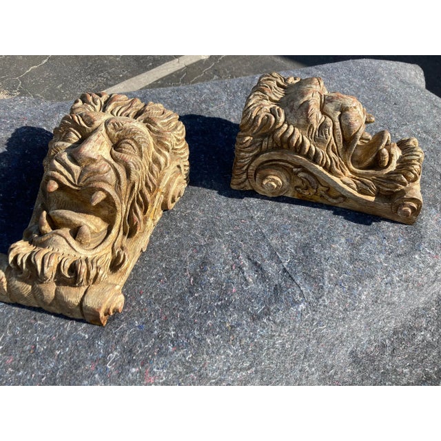 Brown 1970s Sarreid Carved Wood Lion Gargoyle Wall Shelves - Set of 2 For Sale - Image 8 of 13