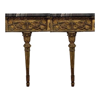 Antique Continental Gilt Mounted Corner Shelves With Black and Gold Marble Top - a Pair For Sale