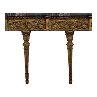 Antique Continental Gilt Mounted Corner Shelves With Black and Gold Marble Top - a Pair For Sale