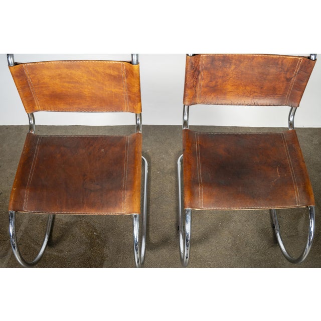 Mid 20th Century Pair of Bauhaus-Style Chrome and Brown Leather Cantilever Chairs For Sale - Image 16 of 17