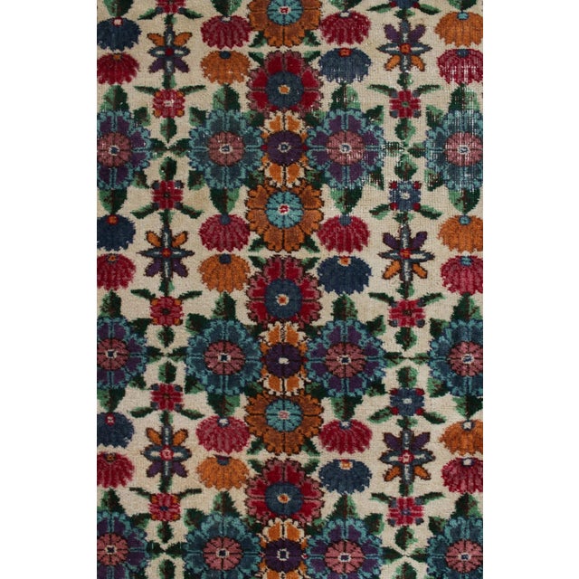 1960s 1960s Hand-Knotted Vintage Art Deco Rug in Green, Beige, Blue Floral Pattern For Sale - Image 5 of 7
