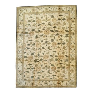 9x12 Ivory Hand-Knotted Wool Floral Scrollwork Geometric Modern Carpet Rug For Sale