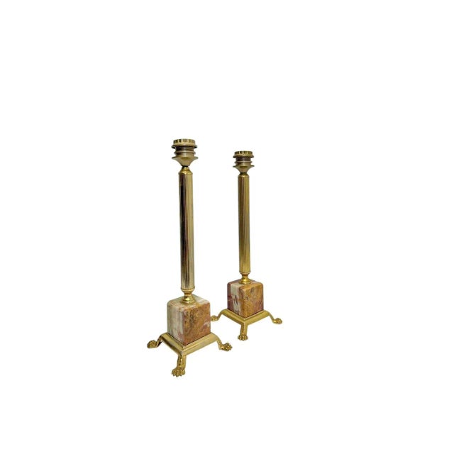 Classic Brass and Onyx Marble Column Table Lamps, France, 1960s, Set of 2 For Sale - Image 12 of 12