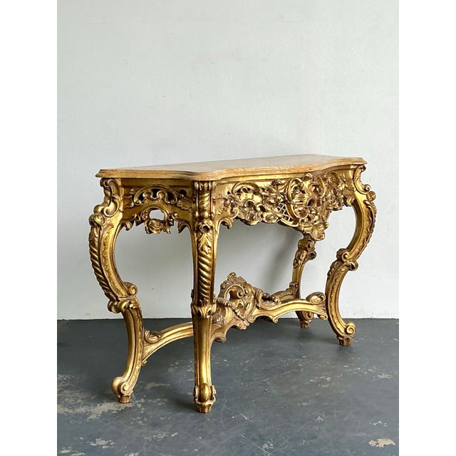 Antique Giltwood Rococo Style Console Marble Top Table For Sale - Image 18 of 18