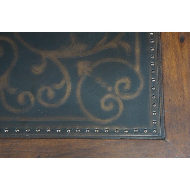 Bernhardt Old Word Tuscan Etched Metal & Wood Marquis Square Side End Table 31" For Sale - Image 11 of 18