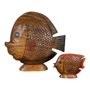 Vintage Solid Wood Hand -Carved Koi Fish