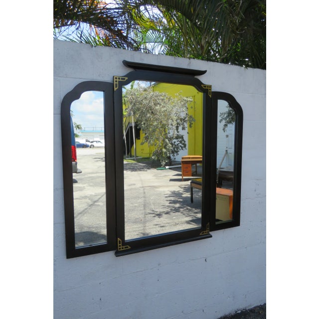 Ebony Bassett Hollywood Regency Trifold Vanity Dresser Bathroom Wall Mirror For Sale - Image 8 of 12