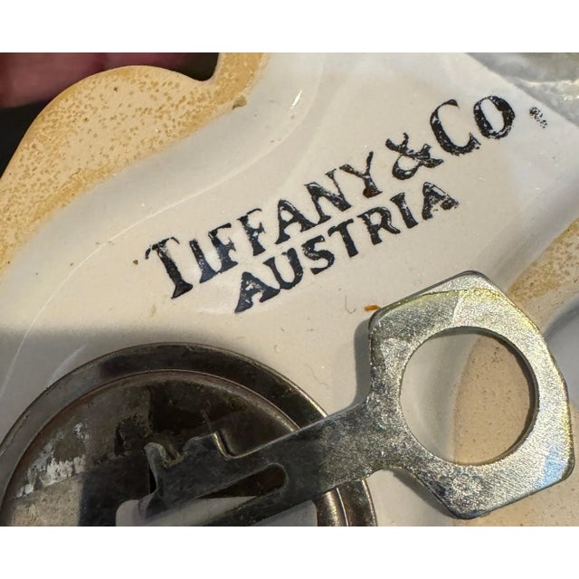 Mid 20th Century Mid 20th Century Tiffany & Co. Austria Ceramic Bunny Bank With Original Key – White & Pink For Sale - Image 5 of 12