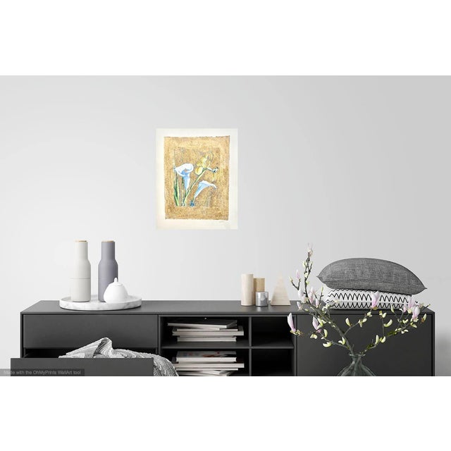 Pen and ink, gouache and fine quality watercolor painting of lovely flowers of fine art French paper. Presented mounted on...