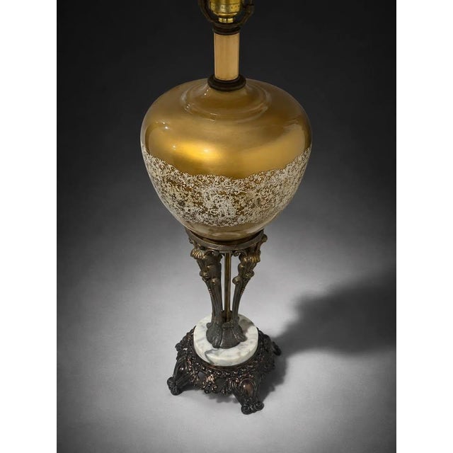 Metal Ornate Gold Glass Table Lamp With Antique Bronze-Tone Base, 37” For Sale - Image 7 of 8