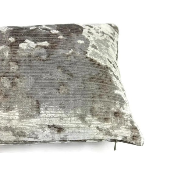 Fabricut Inc. Fabricut Atelier Velvet in Platinum Velvet Lumbar Pillow Cover - Crushed Textured Stripe Velvet Rectangle For Sale - Image 4 of 4