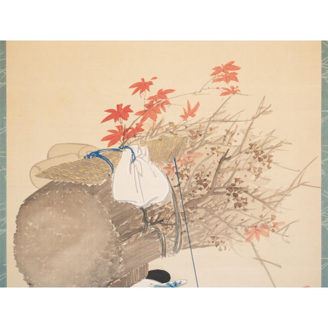"Oharame" by Ogata Kaho, Meiji to Taisho Era Japanese Silk Painting in Wooden Case For Sale In Dallas - Image 6 of 15