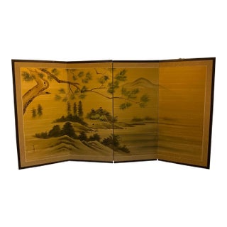 Vintage Japanese Hand‑Painted Landscape Byōbu Screen, Signed For Sale