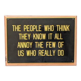 Mid Century Funny Humorous Office Placard Sign For Sale