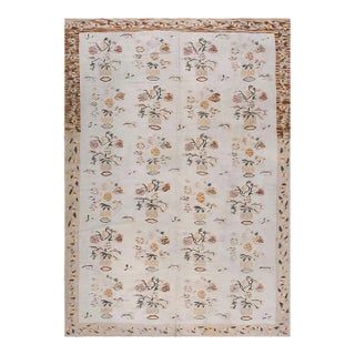 Aesthetic Folk Art Style in a White-Ivory Open Field Antique Besserabian Flat-Weave Rug For Sale