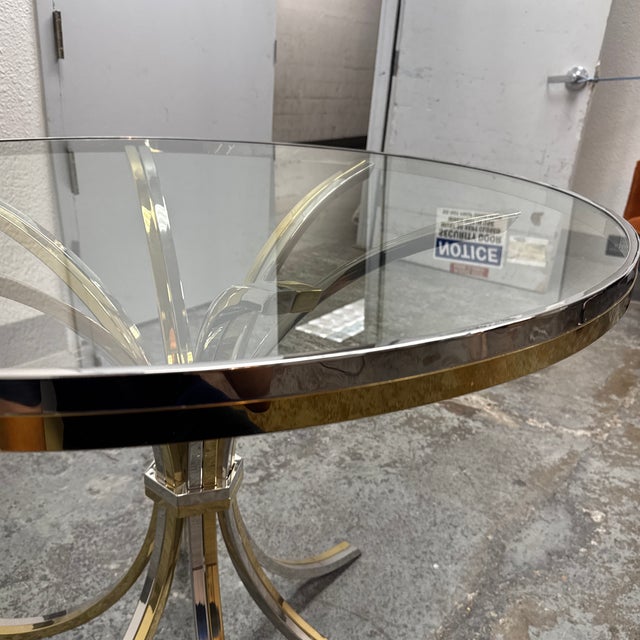 Italian Mid-Century Brass + Chrome Round Glass Dining Table, Vintage For Sale - Image 12 of 12