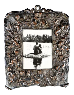 Antique Silver Over Copper Table Frame With Cherubs